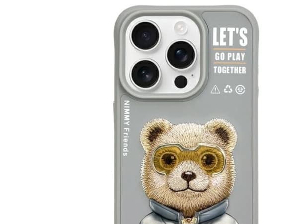 Nimmy Cool&Cute 2.0 bjørne-deksel til iPhone 15 Pro Max - grå