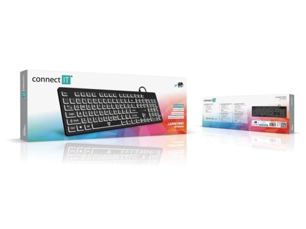 Connect IT CKB-7100-CS, Full-size (100%), Wired, USB, Membrane, LED, Black