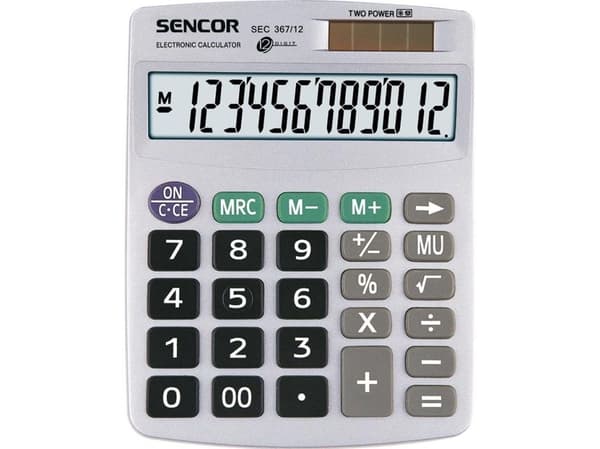 Sencor SEC 367/12 - Skrivebordskalkulator - 12 siffer - solcellepanel, batteri - grå