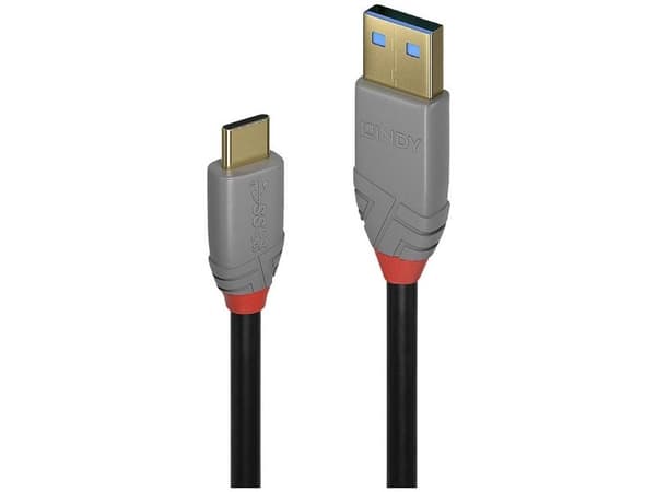 Lindy 36910, 0,5 m, USB C, USB A, 10000 Mbit/s, Sort, Grå