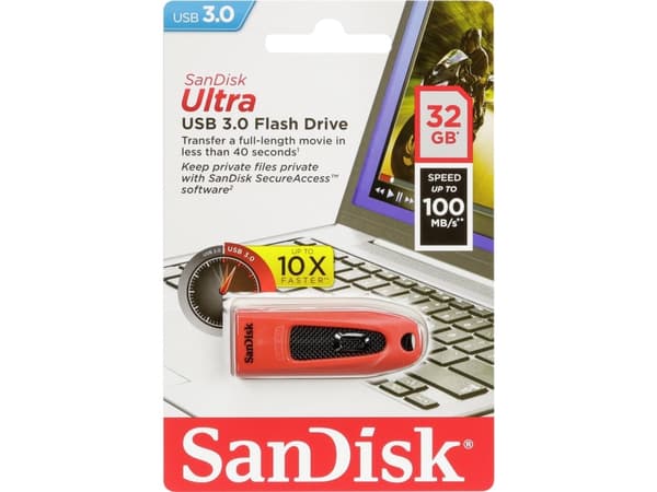 SanDisk Ultra - USB-flashstasjon - 32 GB - USB 3.0 - rød