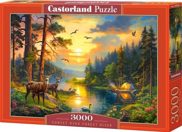 Puzzle 3000 elementit Auringonlasku metsäjoen yllä