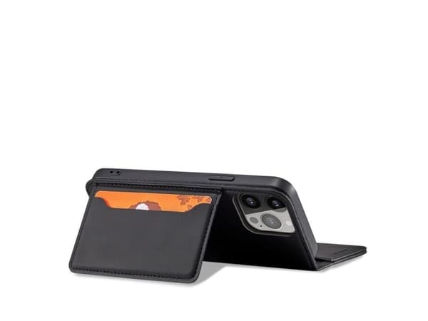 Magnet Card Case iPhone 14 Pro deksel med klaff lommebokstativ sort