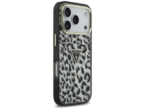 Guess Leopard Glitter MagSafe-deksel til iPhone 17 Pro - svart