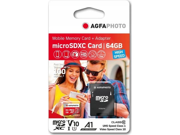 AgfaPhoto - Flashminnekort (microSDXC til SD-adapter inkludert) - 64 GB - microSDXC UHS-I
