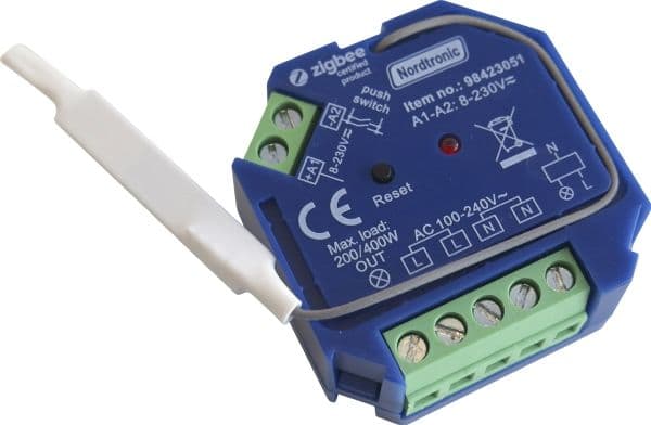 Box Relay Zigbee LED 0-200W / Halogen 0-400W, On/Off relæ NO