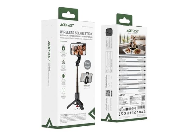 Acefast E42 Selfie Stick with Automatic Tripod and Bluetooth Remote Control 63 cm - Black