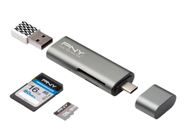 PNY - Kortleser - 3-i-1 (SD, microSD, SDHC, microSDHC, SDXC, microSDXC) - USB-C