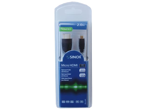Sinox High Speed Micro HDMI™ -kaapeli. 2m. Grå/sortti