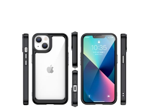 Outer Space-etuiet iPhone 14 Plus hardt deksel med gele-ramme - svart