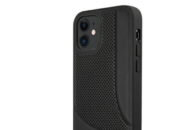 Mercedes perforert lærdeksel til iPhone 12 mini - Svart