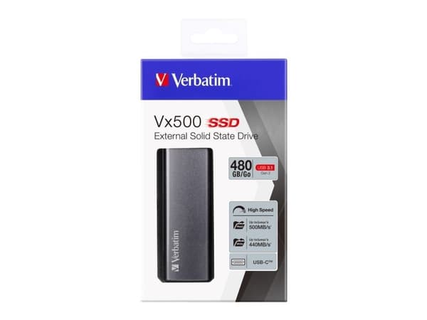 Verbatim Vx500 - SSD - 480 GB - extern (bärbar) - USB 3.1 Gen 2 (USB-C stikforbindelse) - rymdgrå