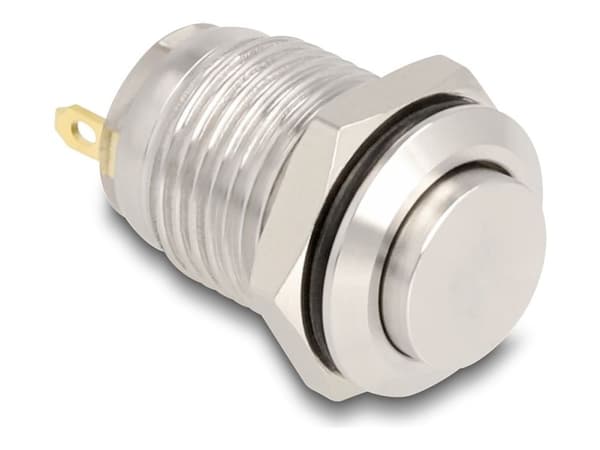 Delock - Push button - for 12 mm installation, 2 x solder connection - panelmonterbar - AC 230 V - sølv