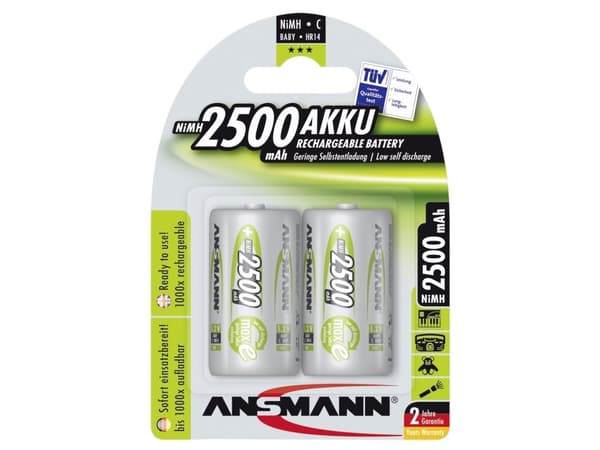 ANSMANN - Batteri 2 x C - NiMH - (ladbare) - 2500 mAh