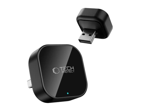 Bilradio Canva TECH-PROTECT ULTRABOOST CA01 USB Bluetooth 5.4 matt svart med Apple CarPlay / Android Auto-adapter