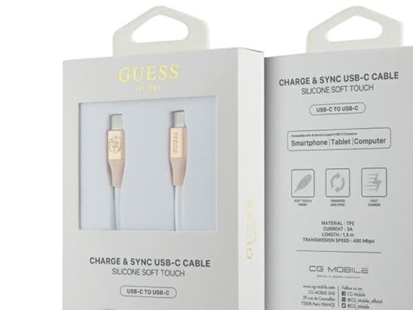Guess preget logo USB-C / USB-C-kabel 1,5 m hurtiglading - gull