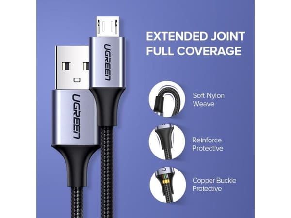 Kaapeli USB do Micro USB UGREEN QC 3.0 2.4A 1m (czarny)