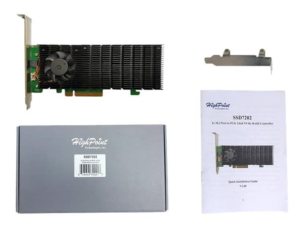 Highpoint SSD7202, PCI Express 3.0, PCI Express x8, 8 Gbit/s, Low-Profile MD2 PCIe AIC, CLI, API package, 2 kanavaa