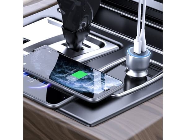 Dudao bil­lader USB-A til USB-C PD QC LED 120W - grå