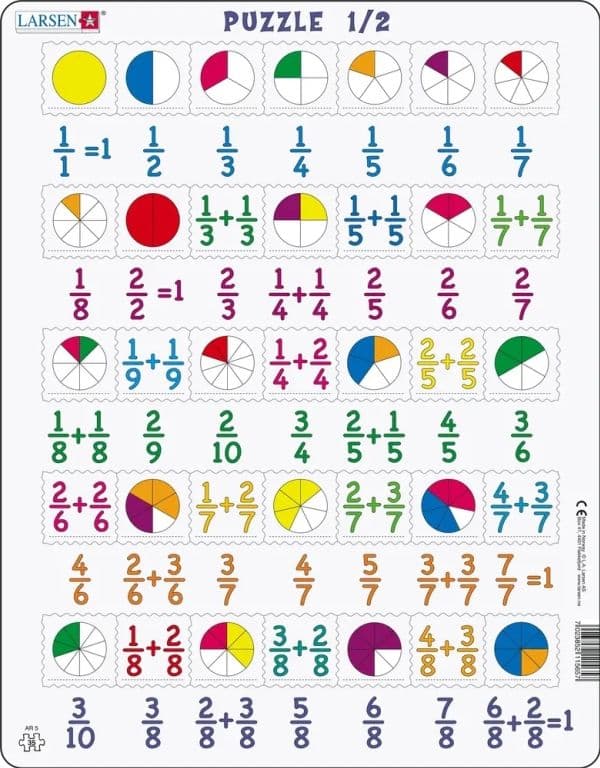Larsen Ar5 Puzzle Maxi Learning Arithmetic Fractions-35 Pieces, Colorful