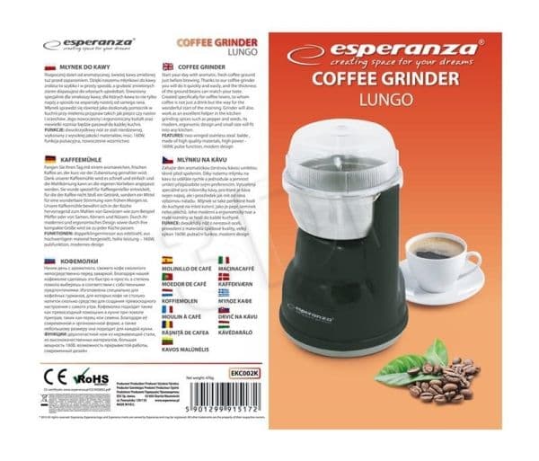 Esperanza LUNGO - Kahvimylly - 160 W - musta