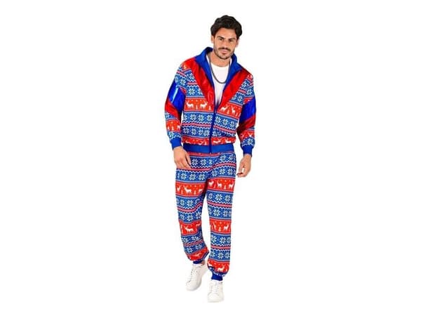 Blå och röd jul-joggingdräkt