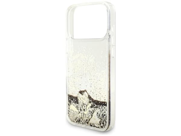 Guess Liq. Glitter 4 Charms-deksel til iPhone 17 Pro Max - Gull