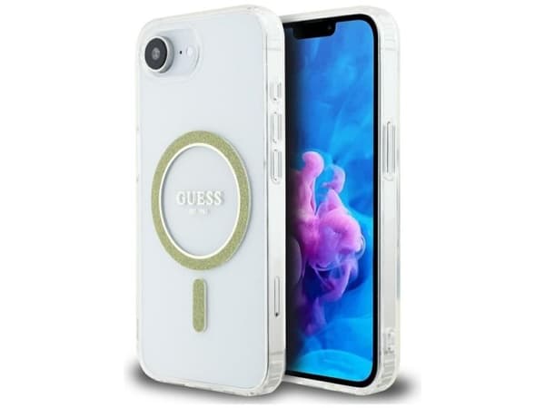 Guess IML Glitter Circle MagSafe iPhone 16e-skal – transparent