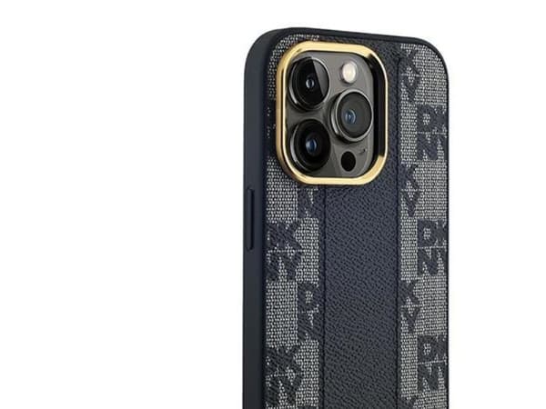 DKNY Leather Checkered Mono Pattern MagSafe Case for iPhone 13 Pro Max - Black