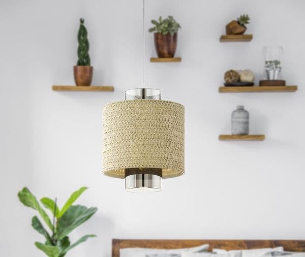EGLO MEDIOUNA PENDEL E27 BEIGE/GULD/HAVGRÄS