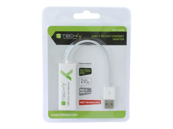 Techly IDATA ADAP-USB2TY2, Langallinen, USB, Ethernet, 100 Mbit/s, Valkoinen