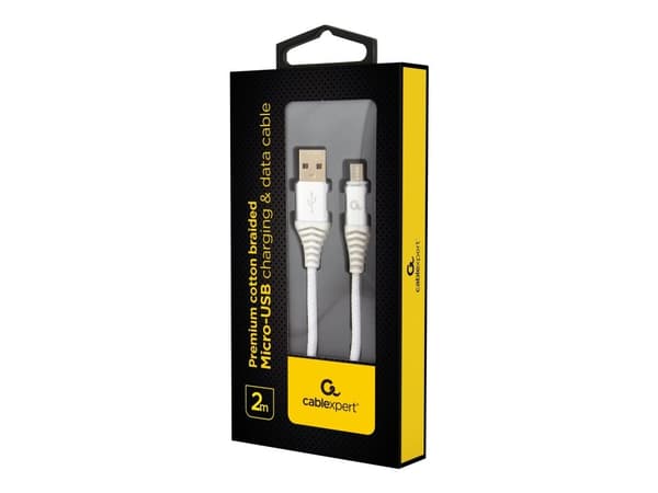 Cablexpert CC-USB2B-AMMBM-2M-BW2, 2 m, USB A, Micro-USB B, USB 2.0, 0,48 Gbit/s, Valkoinen
