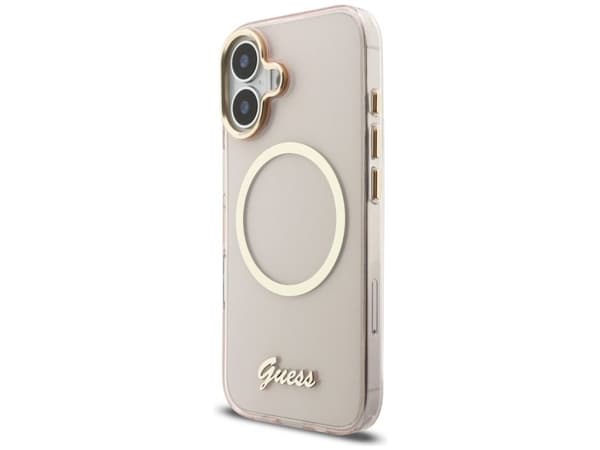 Guess IML Script Metal MagSafe-etu iPhone 17 - rosa