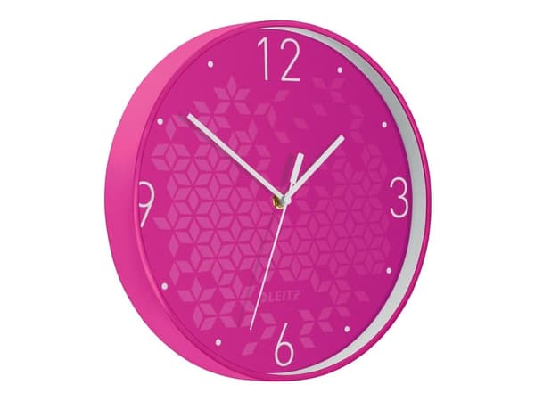 Leitz WOW - Klocka - kvarts - väggmonterbar - 29 cm - pink with geometric pattern