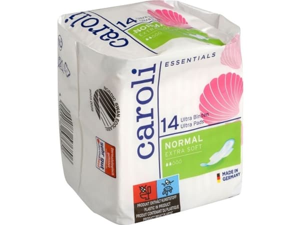 Sanitetsbindor, Caroli, 22,5x9,5cm, vit, Ultra bindor, Normal, med vingar - (12 st.)