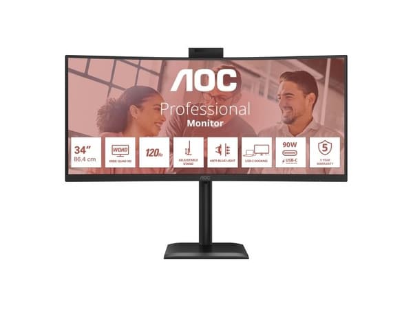 AOC CU34E4CW/75, 86,4 cm (34"), 3440 x 1440 pikseliä, 4 ms, Musta