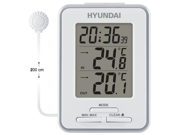 Hyundai WS 1021, Vit, Inomhustermometer, Utomhustermometer, Barometer, Termometer, Termometer, -5 - 40 ° C, -20 - 50 ° C