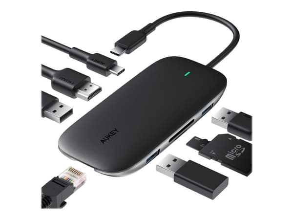Aukey Unity Link PD III - Dokkingstasjon - USB-C - HDMI - 1GbE