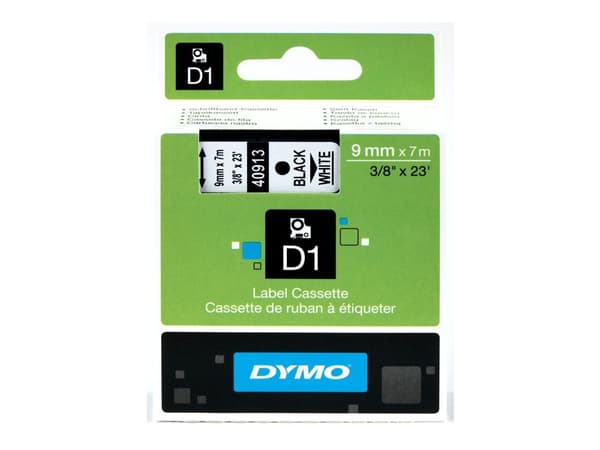 Labeltape DYMO® D1 sort på hvid 9mm x 7m