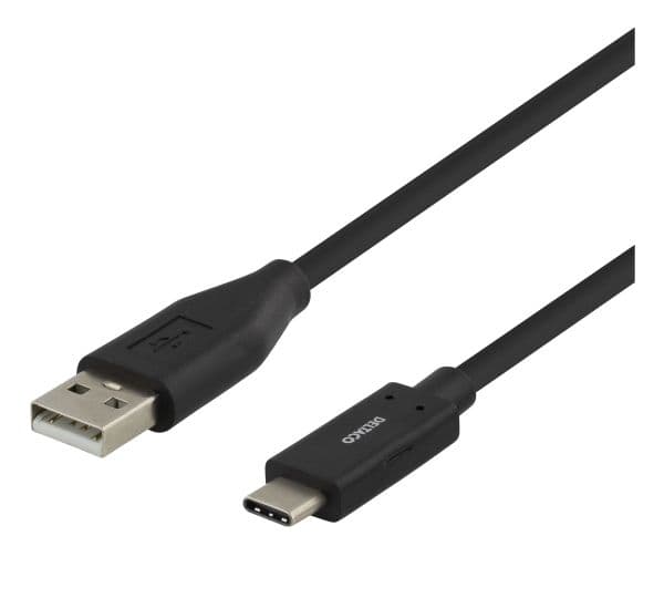 Deltaco USB-C - USB-A-kaapeli, 1,5m, 3A, USB 2.0, musta, 1,5 m, USB C, USB C, USB 2.0, 0,48 Gbit/s, Musta