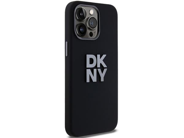 DKNY Liquid Silicone metal logo-deksel for iPhone 15 Pro Max sort