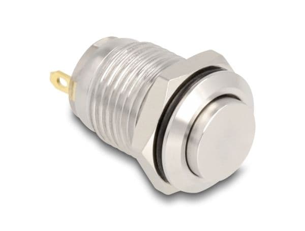 Delock - Push button - for 12 mm installation, 2 x solder connection - panelmonterbar - AC 230 V - sølv