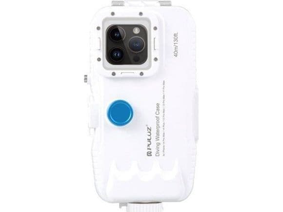 Puluz vanntett plastetui til iPhone 14 Plus/Pro Max/13 Pro Max/12 Pro Max/11 Pro Max (hvit)
