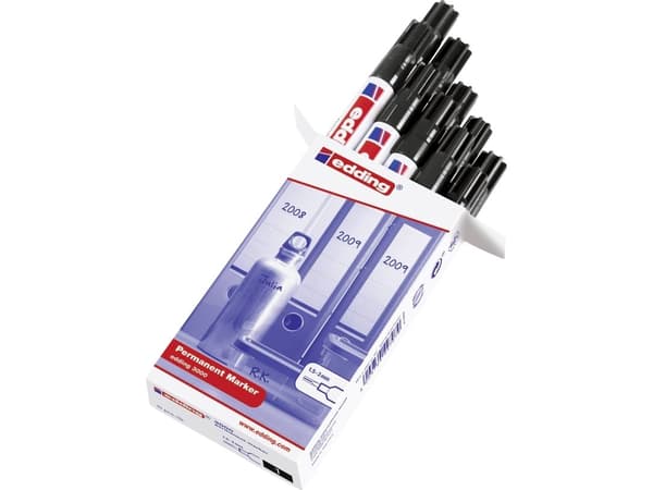 Marker Edding 3000 sort 1.5-3 mm permanent (10 stk.)