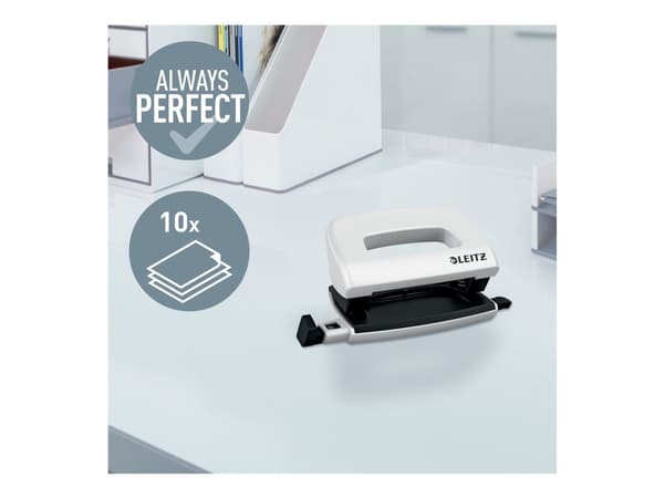 Hulapparat Leitz Mini WOW 2-huls hvid til 10 ark