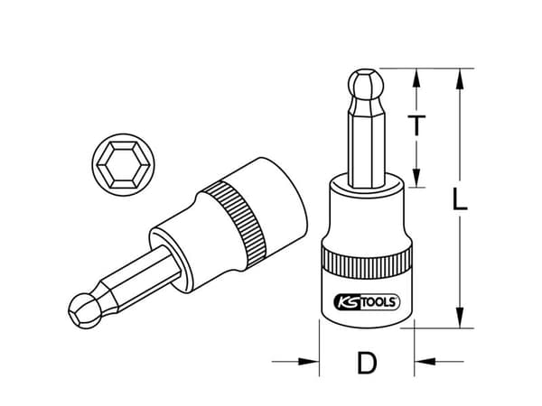 KS TOOLS 3/8" CHROMEplus bitssokkel, sekskant, kulehode, 8mm (918.3875)