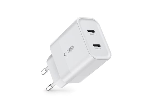 Tech-Protect C20W-lader 2x USB-C PD 20W - hvit