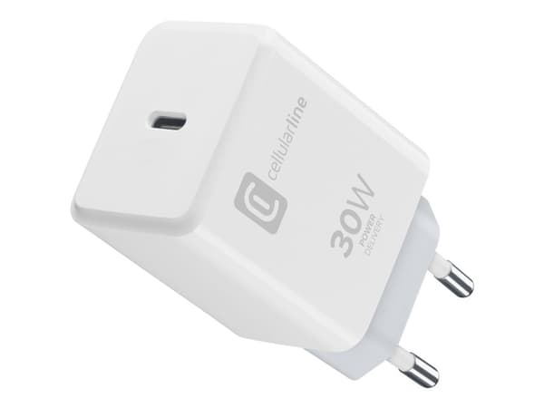 Cellularline The One - Strömadapter - 30 Watt - PD, Fast Charge (24 pin USB-C) - vit