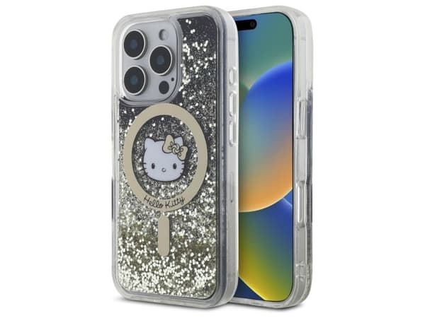Hello Kitty Flydende glitter MagSafe iPhone 16 Pro suojakotelo - Guld