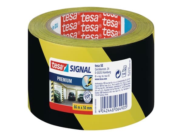 Advarselstape tesa premium, 50 mm x 66 m, gul/sort